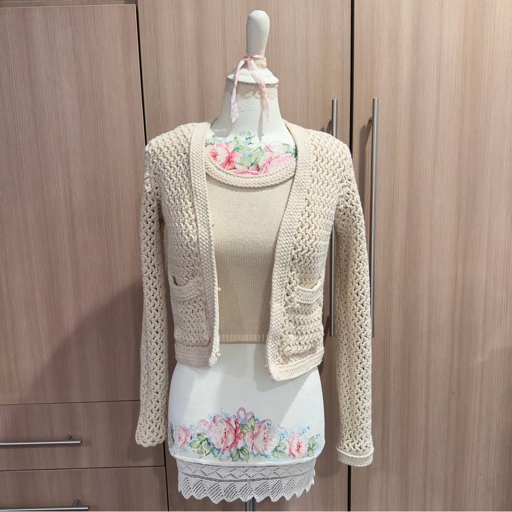 Joie Cream Knit Cardigan and Top Set